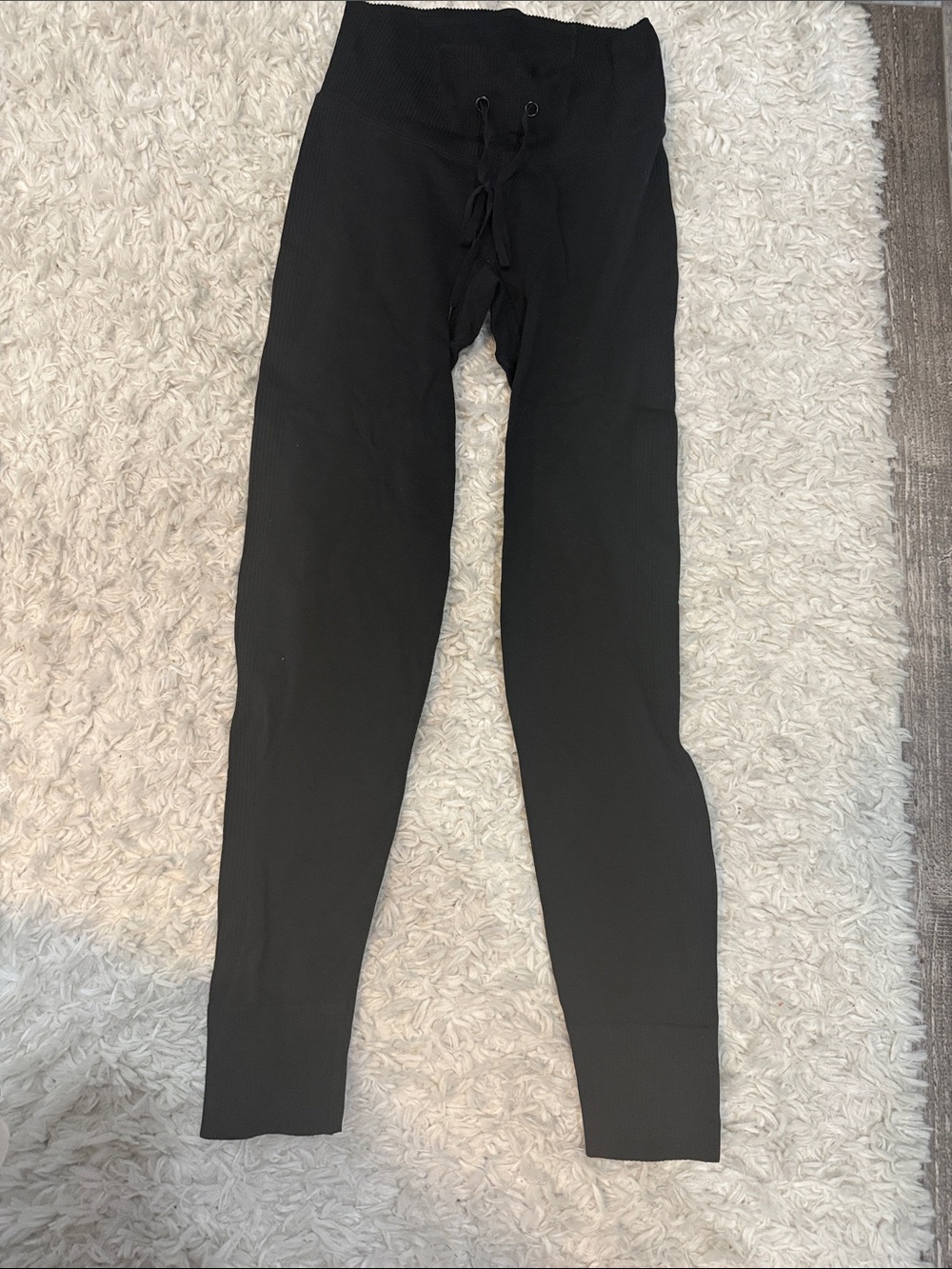 PINK Black Ribbed Drawstring Leggings